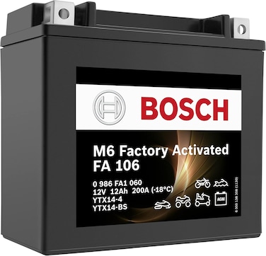 Bosch FA106 AGM Motorcycle Battery 12 V 200 A 12 Ah Suitable for Motorcycles, Motorcycles, Enduros, Scooters, Quads, Jet Skis - Compatible M6018, BTX14-BS, BTX14