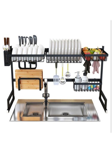 The Sink Stainless Steel Dish Rack Black 89 x 34 x 16cm