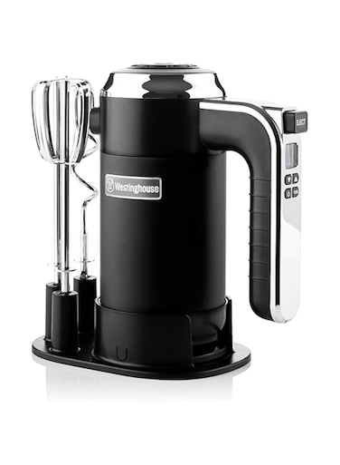 Westinghouse Retro Hand Mixer for Baking - 350W Handheld Electric Whisk - Includes 2 Egg Beaters and 2 Dough Hooks - Powerful Food Mixer for Kitchen Use with 6 Speeds &amp; Turbo - Black