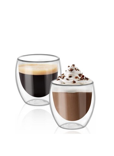 Glass Coffee Cups 250ml Double Wall Coffee Mugs for Latte Cappuccino Espresso Milk Hot Drinks Tea Glass Cups [2 Cups]