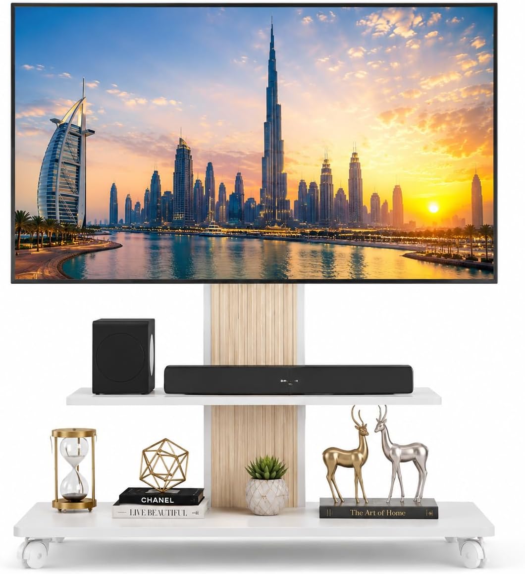 راند تيك Randtech Mobile Tv Cart For 55 Tvs Height Adjustable Rolling Tv Stand With 50 Degree Swiv 55 inch