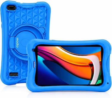Modio M730 Kids Tablet 7 Inch HD Display, 6GB RAM + 256GB Storage, Android 13, Dual Camera, 4000mAh Battery, WiFi + Single SIM, Shockproof EVA Case with Accessories Blue