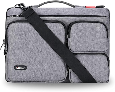 iCozzier 15-15.6 inch Thri-Sidepocket Laptop Sleeve with Handle and Shoulder Strap/Multifunctional Business Laptop Briefcase for 15 Inch Ultrabook/Notebook/MacBook- Dark Grey

