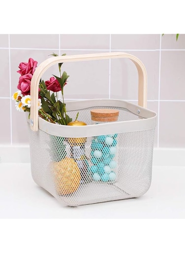 CBLDF Metal Mesh Steel Basket with Handle, Multi-functional Hanging Kitchen Baskets Fruit Basket Bin, Durable Garden Baskets for Harvesting Vegetables, Bathroom, Cabinet Home, Shopping (Small, White)