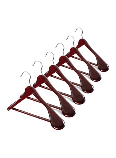 6-Piece High Grade Wide Shoulder Wooden Hanger Brown