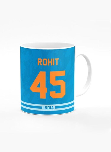 Designer Printed Coffee Mug with Heavy Duty Handle 11oz Ceramic Personalised Gift Mugs Cup [Microwave Safe &amp; Dishwasher Proof ] - Cricket Player - Rohit Sharma, Jersey Number - 45