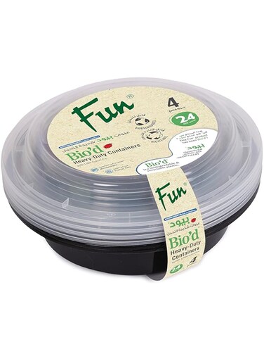 Fun Biodegradable Black round Container with clear Lid 24oz-Freezer Oven Dishwasher safe Microwaveable Food Container with Lids- Lunch Box- Storage box- Take Away, Reusable, Disposable (Pack of 4)
