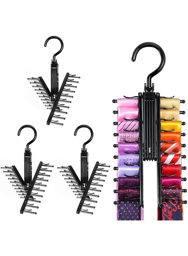 ELECDON Upgraded 2 Pack 360 Degree Swivel Tie and Belt Rack Holder, Space Saving Organizer with Non-Slip Clips, Easy Open/Close Design for Neat Storage