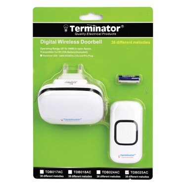 Terminator Door Bell Digital Wireless With 38 Different Melodies 2 Pin Plug