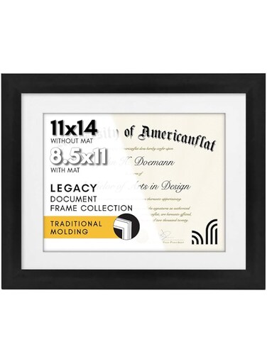 Americanflat 11x14 Document Frame - Made for Documents Sized 8.5x11 Inch with Mat and 11x14 Inch Without Mat, Black