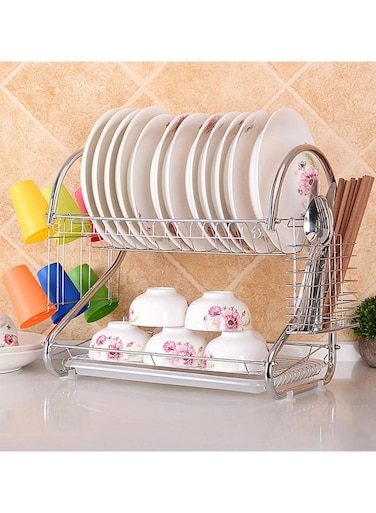 2-Tier Stainless Steel Dish Drainers Dish Drying Rack Basket Rack Drainer for Dishes Bowls Cups Kitchen Organizer