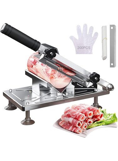 IS MUHE Manual Frozen Meat Slicer, Stainless Steel Meat Cutter Beef Lamb Roll Food Slicer Adjustable Thickness Slicer for Home Meat, Bread Cooking Hot Pot Meat Slicer
