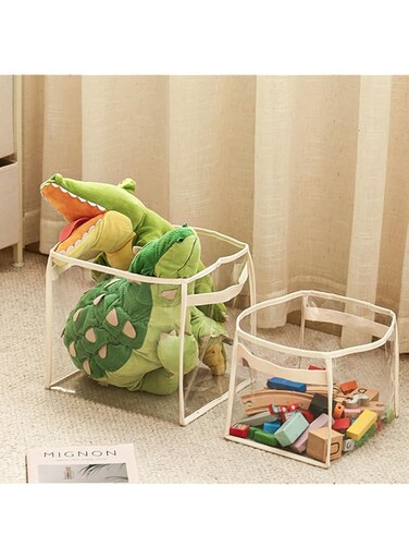 Toy Storage Box, Transparent Foldable Organizer Storing Clothes, Toys, Snacks, Books, Tools, Medicine Etc-Medium