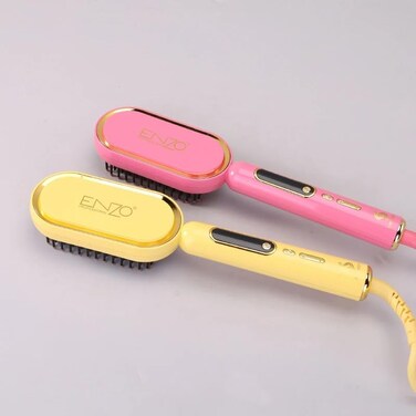 PrecisionWare Enzo EN-4102A Professional Hair Straightening Comb, Rapid Heating, Adjustable Temperature, Ceramic Coating For Effortless Styling - Intl Version - Yellow