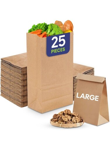 Packing SNH SOS Paper Bag No 12 Large, Flat Bottom Kraft Grocery &amp; Party Treat - 25 Pieces