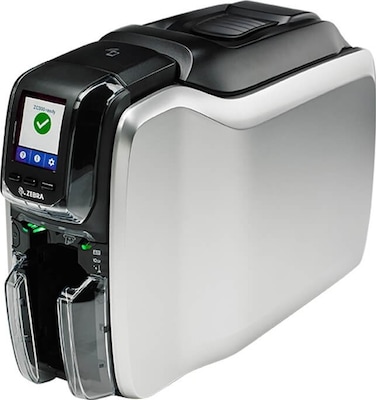 Zebra ZC300 Dual Side ID Card Printer, UK/EU Cords, 300 dpi Print Speed, USB 2.0 &amp; Ethernet 10/100 Connectivity, Color LCD, Ribbon, 1500 Images, Silver, ZC32-000C000EM00