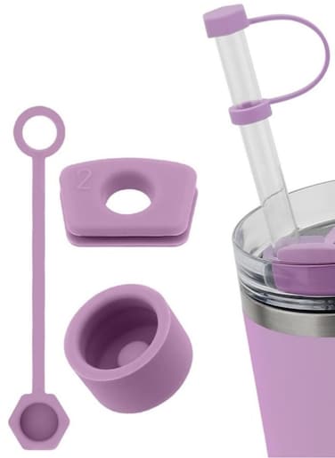 Silicone Spill Stopper Kit for Stanley Cup &acirc;&euro;&ldquo; Tumbler Accessories Set for 30oz &amp; 40oz &acirc;&euro;&ldquo; Includes Straw Cover, Lid Leak Plug, Square Spill Stopper &acirc;&euro;&ldquo; Compatible with Stanley Quencher H2.0 FlowState &acirc;&euro;&ldquo; Purple