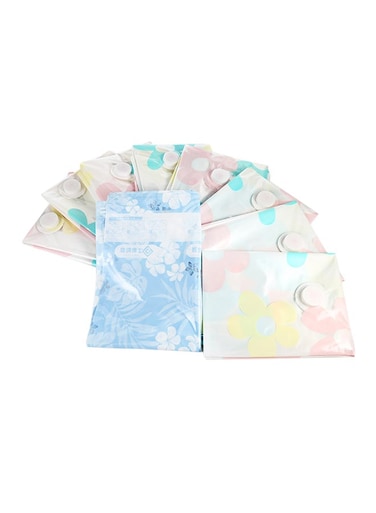 Vacuum Storage Bag Set With Hand Pump Pink/White/Yellow 60x40cm