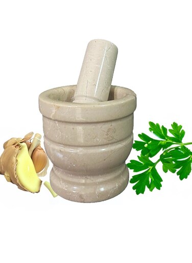 Marble Grinding Bowl Mortar and Pestle Baige Marble 9.5cmX9.5cm