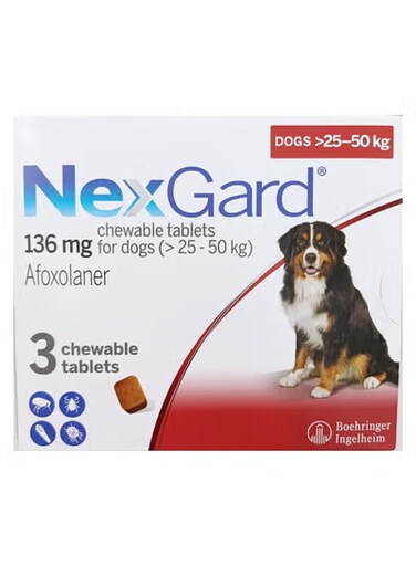 نيكس جارد أقراص القابلة للمضغ للكلاب 25 - 50 كجم للوقاية من البراغيث والقراد 3 أقراص من ڤارماسي
