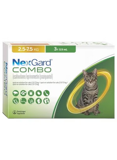 قطرات نيكس جارد كومبو ضد البراغيث والقراد والديدان الطفيلية للقطط (3 ماصات) 2.5-7.5 كجم من ڤارماسي