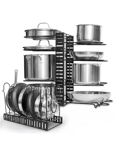 8+ Pot &amp; Pan Organizer Cabinet Countertop - Adjustable
