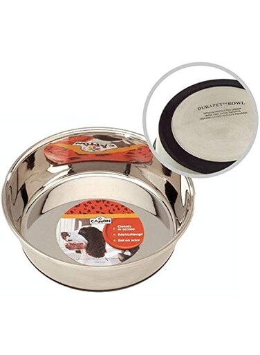 Camon Durapet Bowl,1.85 Litres/20cm, Steel Bowl for Dogs, Dog Food Water Bowl, Non-Slip Pet Bowl, Cat Food &amp; Water Bowl, No Tip, Round Stainless Steel Dog Bowl, Large Stainless Stell Bowl,Food Bowl