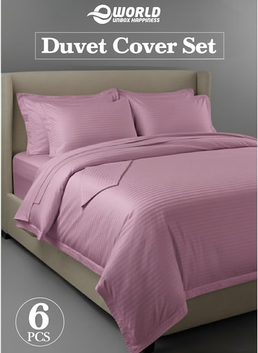 Premium Striped Duvet Set All Season &acirc;&euro;&ldquo; 6-Pieces set Pink   King Size 220x240 cm   Ultra-Soft, Wrinkle-Resistant &amp; Made in Dubai   Includes Duvet Cover, Fitted Sheet ( 200x200 cm ) &amp; 4 Pillowcases&Acirc;&nbsp;(&Acirc;&nbsp;50x70&Acirc;&nbsp;cm&Acirc;&nbsp;)