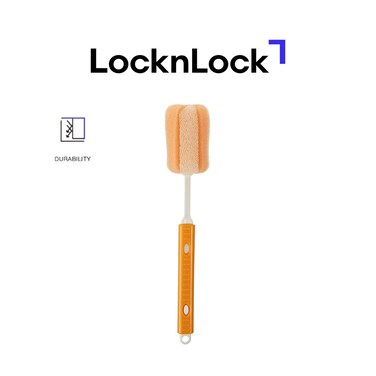 LocknLock Water Bottle Cleaning Brush with Soft Foam Sponge and Non-Slip Handle (5x28cm, Orange)