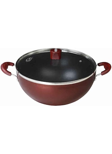 NIRLEP by Bajaj Electricals Select J Class 4.25 Ltr, 2.6 mm Aluminium Non Stick Induction Deep Kadhai with Lid (Maroon, 26 cm)