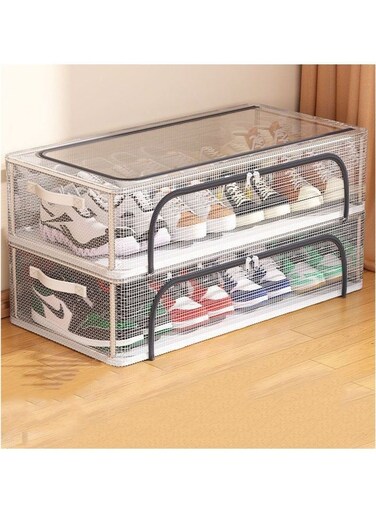 Shoe Storage Box 2 Pack Under Bed Shoe Storage Organizer, Clear Stackable Shoe Organizer for Closet, 60*30*21cm Shoes Organizer Shoe Container Bins for Sneakers Foldable Shoe Rack for Clothes, Toys