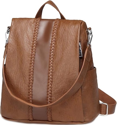 VASCHY Anti-theft PU Leather Backpack with 3 Ways to Carry Shoulder Bag for Women Vintage Weave