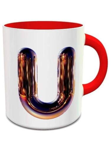 Impress Ceramic Coffee Mug with Night Chrome Letter U (White and Red)