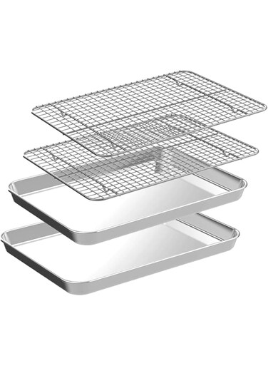 Baking Sheet and Cooling Rack Set, Stainless Steel Oven Tray, Baking Roasting Cooking Serving Sheet Pan for Home Restaurant Hotel, Non-Toxic &amp; Mirror Finish, Dishwasher Safe (32 * 22 * 2 cm)