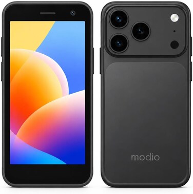 Modio MB17 Mini Smartphone, 4-Inch Display, Android 15, Face Unlock, Dual SIM, 4GB RAM, 64GB Storage, 8MP Rear &amp; 5MP Front Camera, 2000mAh Battery, Compact Design (Grey