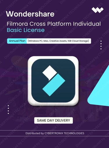 Wondershare Filmora Cross Platform Individual Basic License   Annual Plan   (Windows PC, Mac, Creative Assets, 1GB Cloud Storage)   Digital License   Same Day Delivery