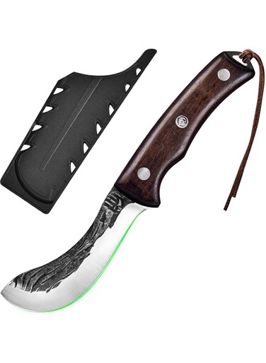 FULLHI Boning Knife with Sheath, Multi-colors Handle Full Tang Kitchen Knife, High Carbon Steel Carving Fishing Deboning Knife for Outdoor Camping BBQ (Brown, 3.94inch)