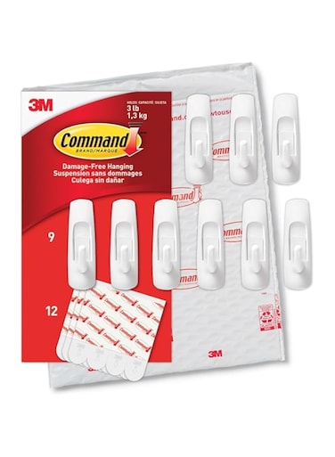 Command Medium Utility Hooks, White, 9-Hooks, 12-Strips, Organize Damage-Free