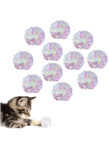 AUEAR, 20 Pack Dye Free Cat Crinkle Balls 2" Mylar Sounds Shiny Kitty Glitter for Cats