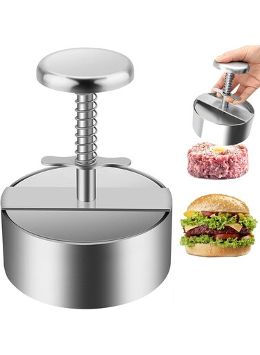Stainless Steel Burger Press, Hamburger Patty Maker Mold, Non-Stick Patty Form for Homemade Burgers BBQ Grilling Barbecue