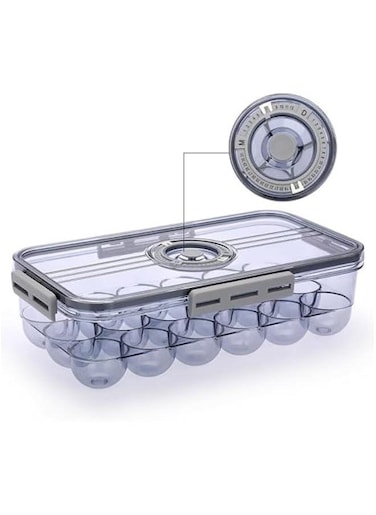 Plastic Egg Holder for Fridge, Egg Container for Refrigerator, Egg Organizer, Plastic Egg Storage Box with Time Reminer and Lid- Reusable Egg Carton Tray Stackable (Small-hold 18 eggs)