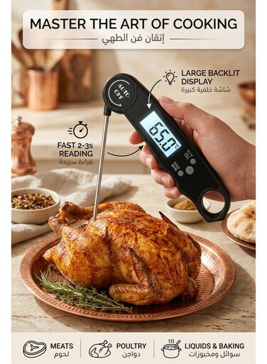 Thermometer Cooking Thermometer Digital 3 Second Fast Accurate Reading Backlight Display Lock Temperature Waterproof Food Grade 304 Stainless Steel for Home Kitchen Outdoor BBQ Party Baby Milk Family Use