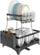 Dish Drying Rack Drainboard Set, Large 2 Tier Stainless Steel Dish Racks with Drainage, Utensil Holder Multifunctional Dish Drainers for Kitchen Counter