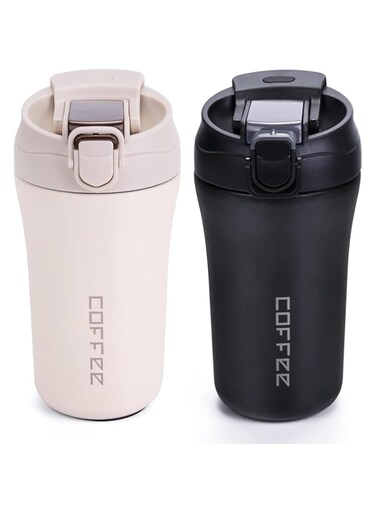 Aputue Travel Coffee Mug, 2 PCS 400ml Stainless Steel Coffee Tumbler, Suitable for Keep Hot, Tea and Beer, Ice Coffee, Vacuum Insulated Coffee Travel Mug Spill Proof with Lid and Straw