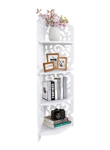 4 Tier Corner Shelf Unit, Sturdy Waterproof and Easy to Clean, Wooden Freestanding Corner Shelf, for Kitchen Bathroom Garden Study, Corner Self Standing Shelves 33.3 x7.1 x 8.7 in