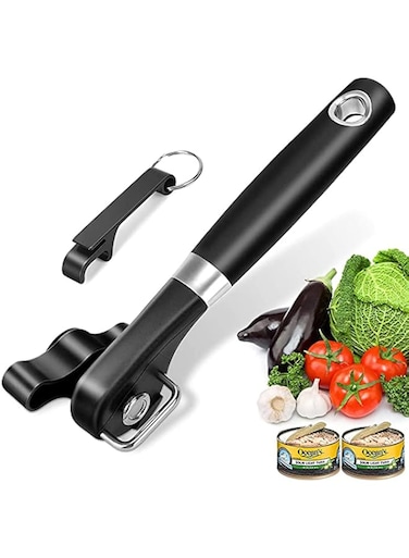 KASTWAVE Can Opener Kitchen Safety for Restaurant No Sharp Edges Arthritis Camping Can Open tool Side Cut Manuel Hand Held Smooth Edge Ergonomic (Extra Gift Random Color Multifunctional Bottle Opener)