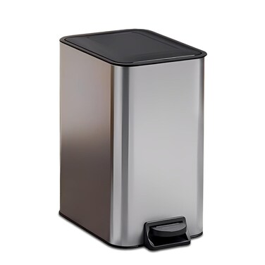 Small Bathroom Trash Can with Lid   Soft Close Step Pedal Bin   Stainless Steel Garbage Can with Removable Inner Bucket &amp; Anti-Fingerprint Finish &acirc;&euro;&ldquo; Silver, 10 Litre