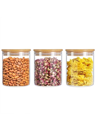 Set of 3 Airtight Kitchen Grain Jar Set with Bamboo Lid &acirc;&euro;&ldquo; Food Grade Acrylic Storage Container, Moisture Proof, Insect Resistant Clear Pantry Canister for Rice, Cereal &amp; Dry Food &acirc;&euro;&ldquo; 785ml Capacity Each