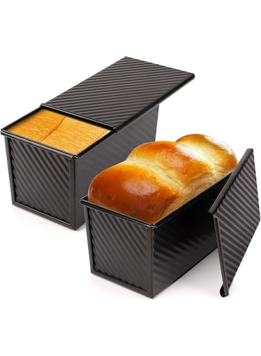 2PCS Loaf Pan with Lid,1Lb Dough Capacity Bread Loaf Pans with Cover,Non-stick Coating,Carbon Steel Bread Mold,Bread Container,Toast Mold for Bakeware,Sandwich &amp; Toast Oven Baking