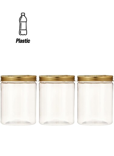 3 Pieces 500 ml Empty Bottle Refillable Clear Plastic Jars with Gold Lids for Food Home Storage Products Round Containers Candy, Spices, Biscuits